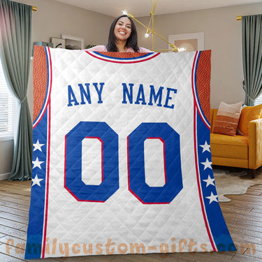 Custom Premium Quilt Blanket Philadelphia Jersey Basketball Personalized Quilt Gifts for Her & Him